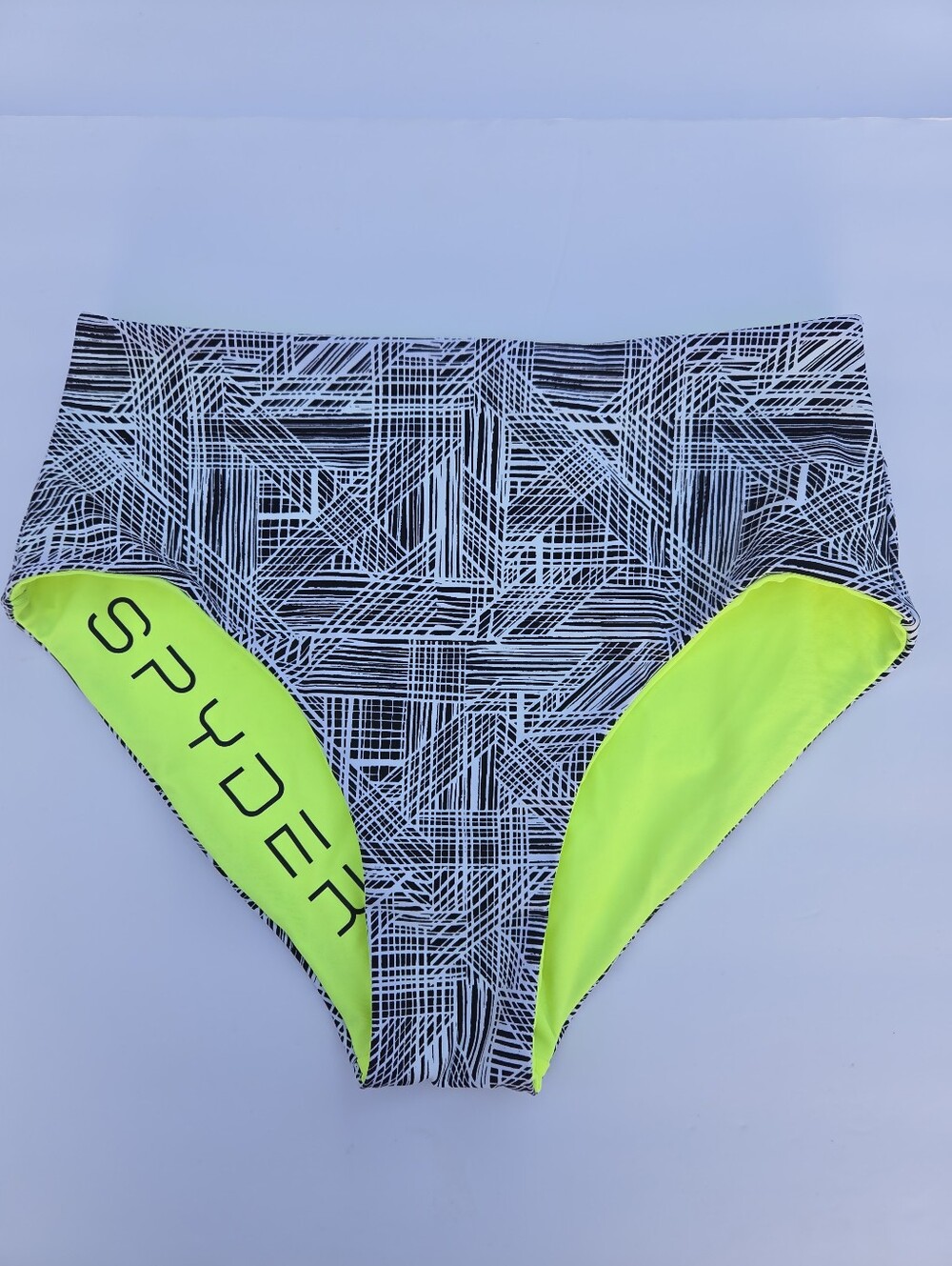 ​Spyder Reversible Swim Bottoms Speedo Style Briefs Lime Green Geometric Black